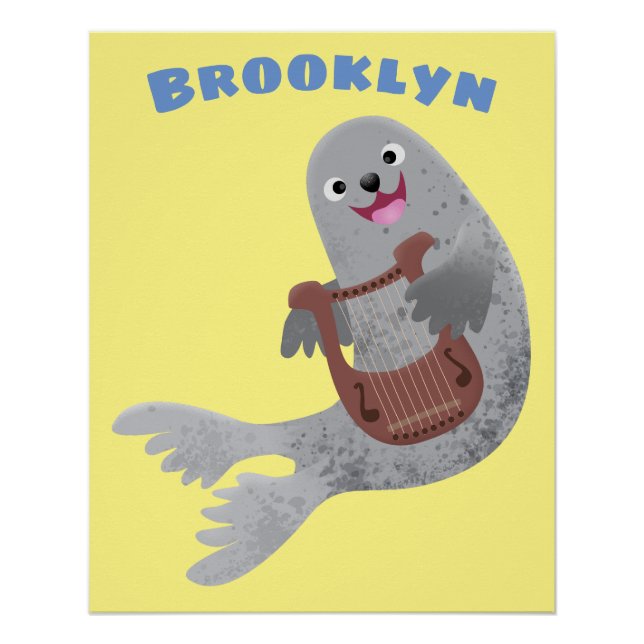 Happy niedlich Harp Siegel Cartoon Illustration Poster (Vorderseite)