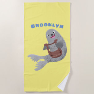 Happy niedlich Harp Siegel Cartoon Illustration Strandtuch