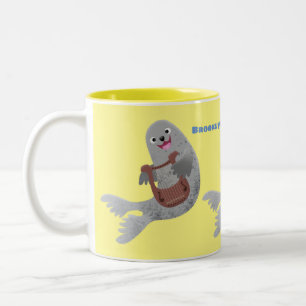Happy niedlich Harp Siegel Cartoon Illustration Zweifarbige Tasse