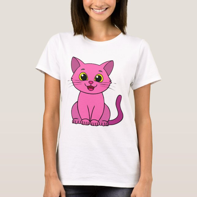 Happy Niedlich Pink Kitty T-Shirt (Vorderseite)