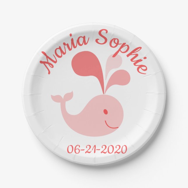Happy Niedlich Pink Whale Pappteller (Vorderseite)