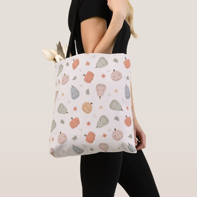 Happy Niedlich Pumpkin Pattern - Tote Bag Tasche (Von Nahem)