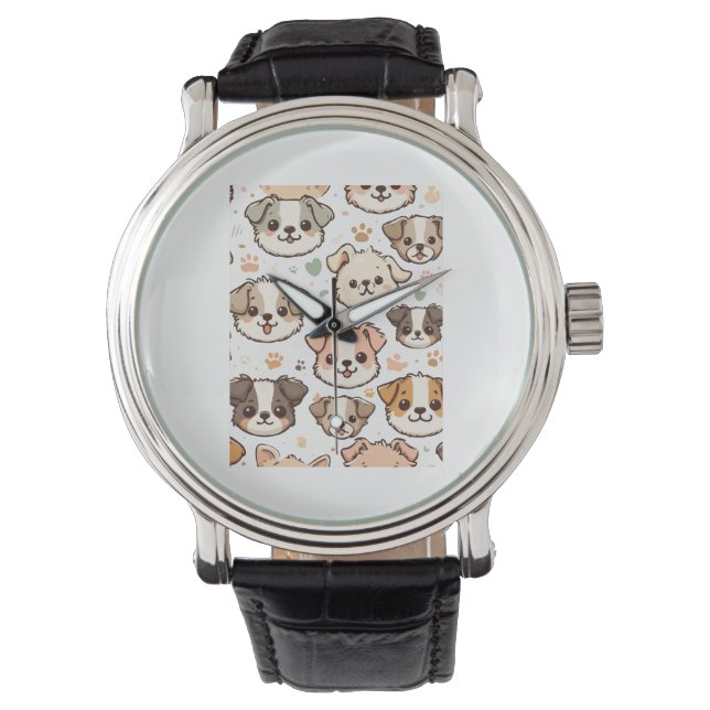 Happy Niedlich Puppies Pattern Armbanduhr (Vorderseite)