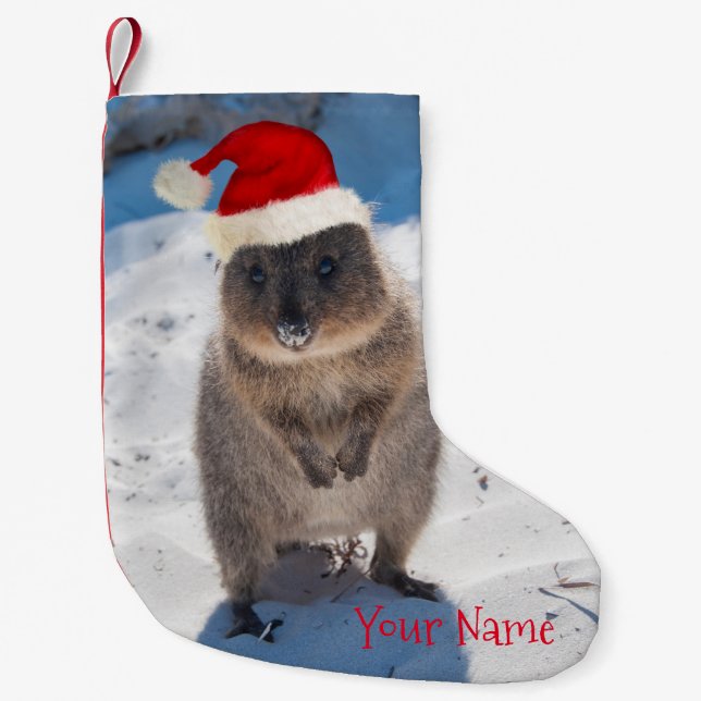 Happy & Niedlich Quokka am Weihnachtsstrand Kleiner Weihnachtsstrumpf (Vorderseite)