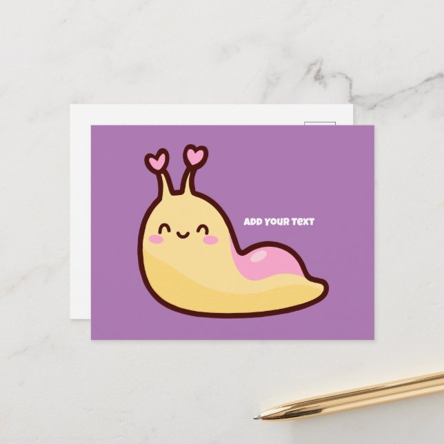 Happy Niedlich Slug Personalisiert Feiertagspostkarte (Vorderseite/Rückseite Beispiel)