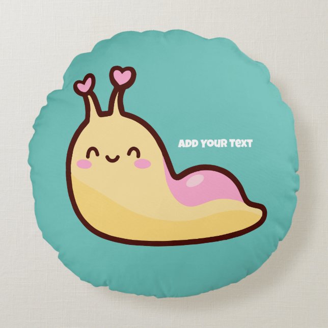 Happy Niedlich Slug Personalisiert Rundes Kissen (Vorderseite)