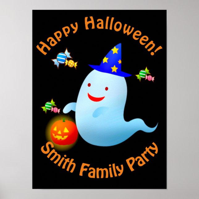 Happy Niedlich Trick oder Treten Halloween Ghost Poster (Vorne)