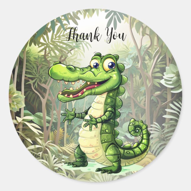 Happy Niedlich Wild Crocodile Jungle Trees Schöne Runder Aufkleber (Vorderseite)