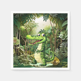 Happy Niedlich Wild Crocodile Jungle Trees Schöne Serviette