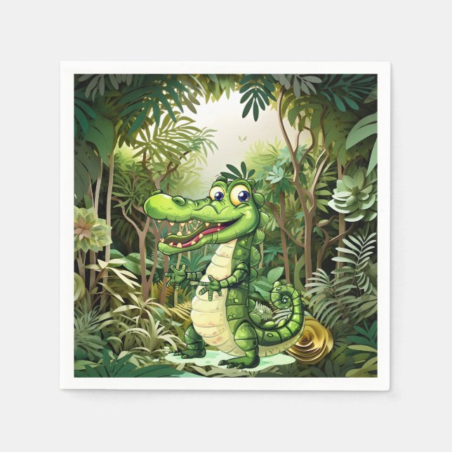 Happy Niedlich Wild Crocodile Jungle Trees Schöne Serviette (Vorderseite)