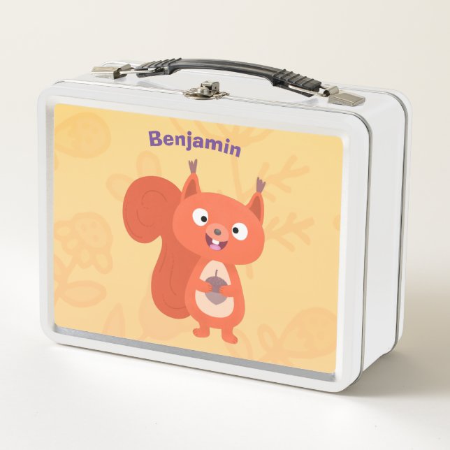 Happy niedliche Red Eichhörnchen Cartoon Illustrat Metall Brotdose (Vorderseite)