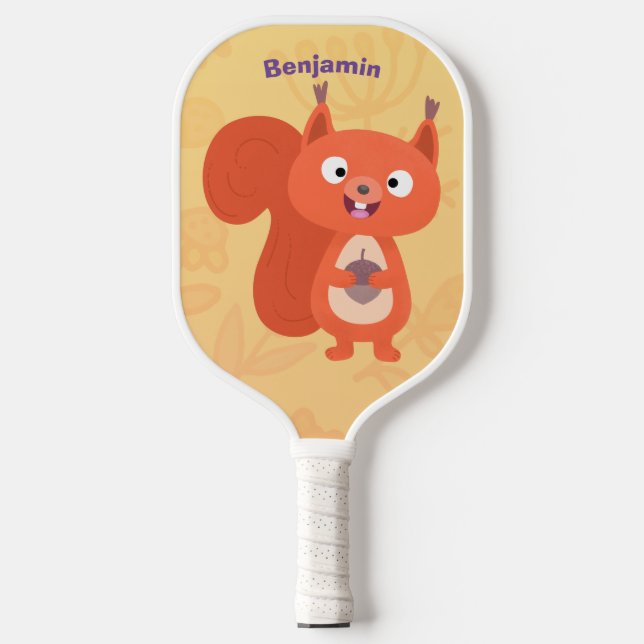 Happy niedliche Red Eichhörnchen Cartoon Illustrat Pickleball Schläger (Vorderseite)