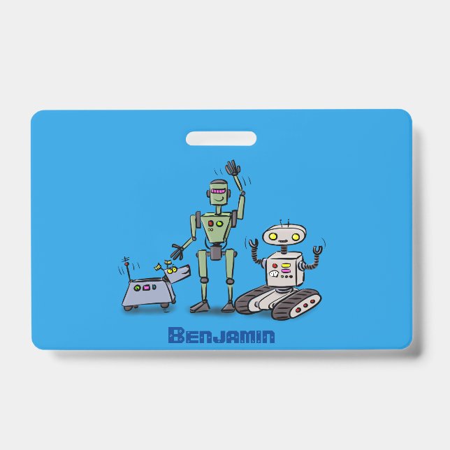 Happy niedliche Roboter Trio-Cartoon Ausweis (Front)