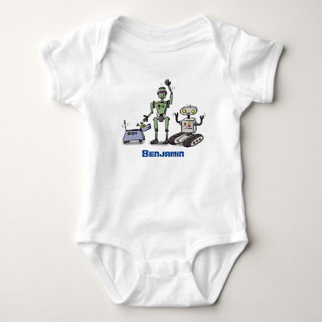Happy niedliche Roboter Trio-Cartoon Baby Strampler (Vorderseite)