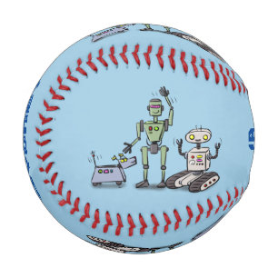 Happy niedliche Roboter Trio-Cartoon Baseball