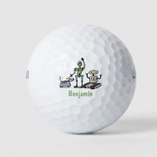 Happy niedliche Roboter Trio-Cartoon Golfball