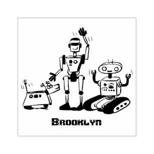 Happy niedliche Roboter Trio-Cartoon Gummistempel