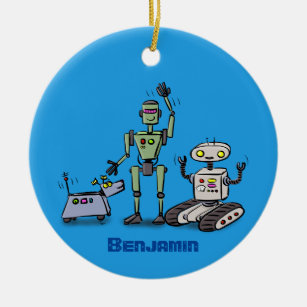 Happy niedliche Roboter Trio-Cartoon Keramik Ornament