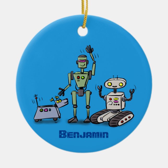 Happy niedliche Roboter Trio-Cartoon Keramik Ornament (Vorne)