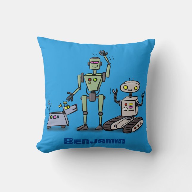 Happy niedliche Roboter Trio-Cartoon Kissen (Vorderseite)