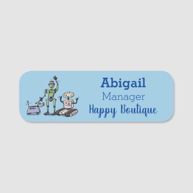 Happy niedliche Roboter Trio-Cartoon Namensschild (Vorderseite)
