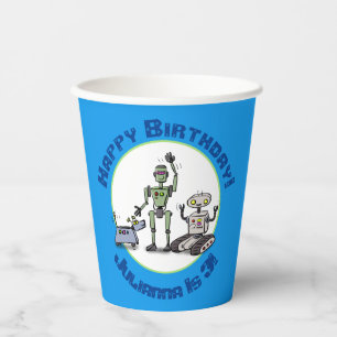 Happy niedliche Roboter Trio-Cartoon Pappbecher