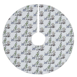 Happy niedliche Roboter Trio-Cartoon Polyester Weihnachtsbaumdecke