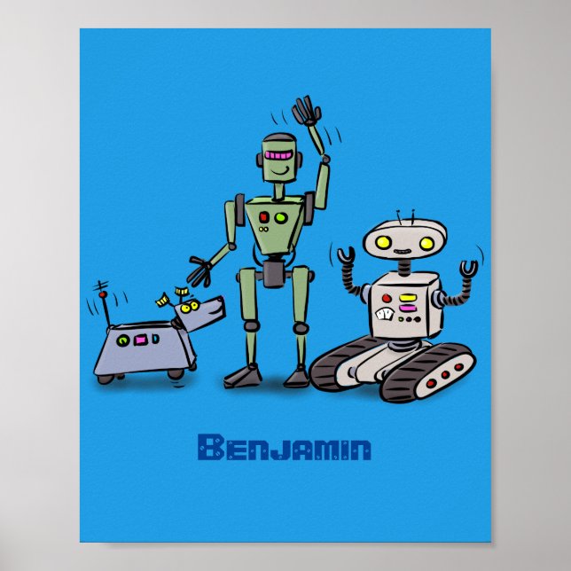 Happy niedliche Roboter Trio-Cartoon Poster (Vorne)
