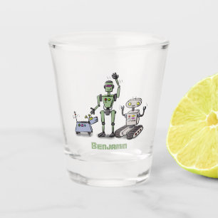 Happy niedliche Roboter Trio-Cartoon Schnapsglas