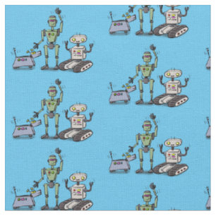 Happy niedliche Roboter Trio-Cartoon Stoff