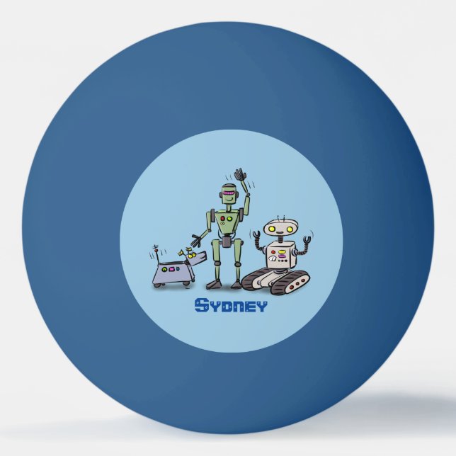 Happy niedliche Roboter Trio-Cartoon Tischtennisball (Vorderseite)