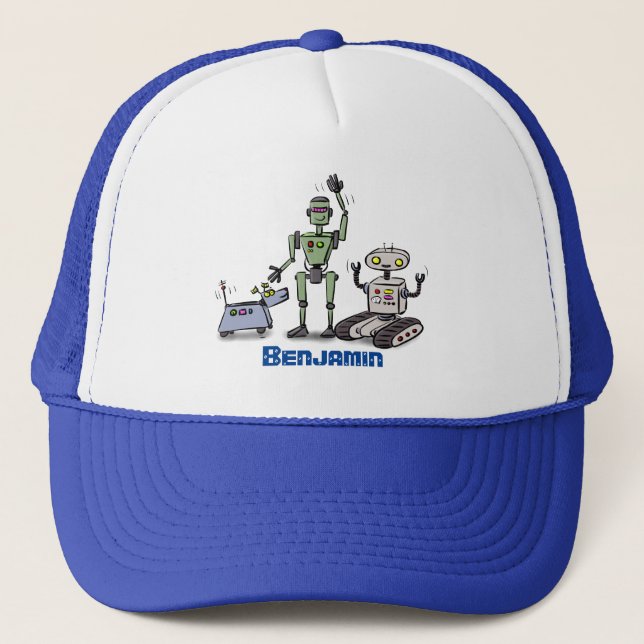 Happy niedliche Roboter Trio-Cartoon Truckerkappe (Vorderseite)