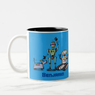 Happy niedliche Roboter Trio-Cartoon Zweifarbige Tasse