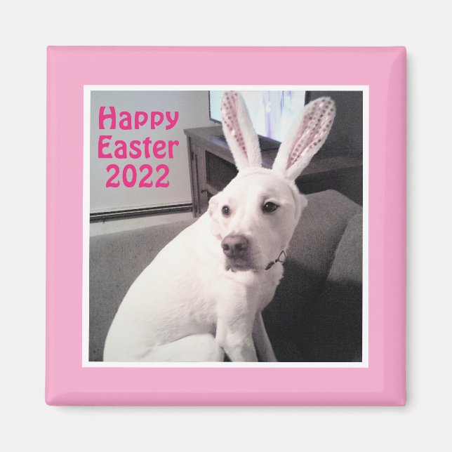 Happy Niedlicher Hund mit Ostersonnigen Ohren rosa Magnet (Vorne)