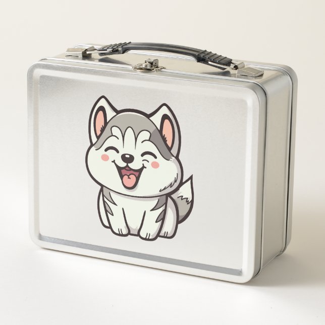Happy niedlicher sibirischer Huskehund Metall Brotdose (Vorderseite)