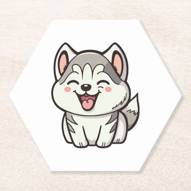 Happy niedlicher sibirischer Huskehund Untersetzer (Vorderseite)