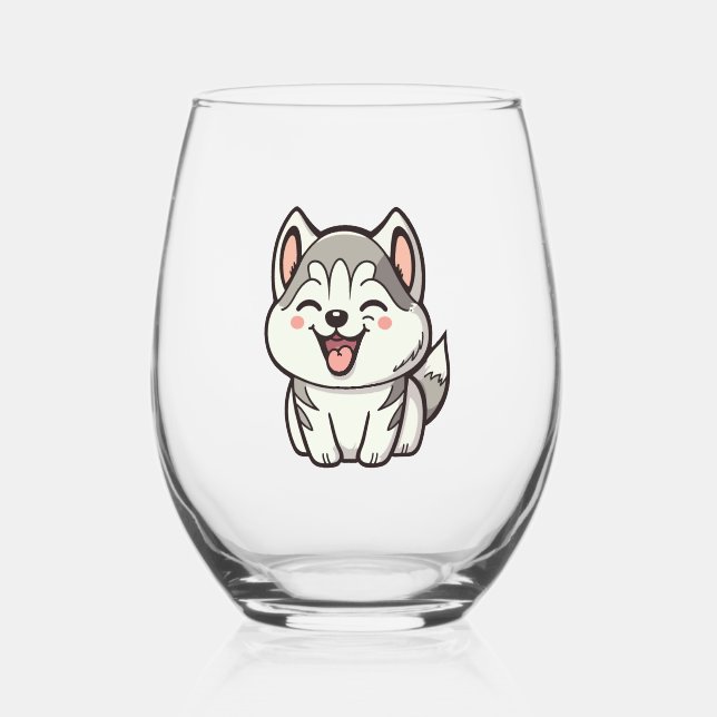 Happy niedlicher sibirischer Huskehund Weinglas Ohne Stiel (Vorderseite)
