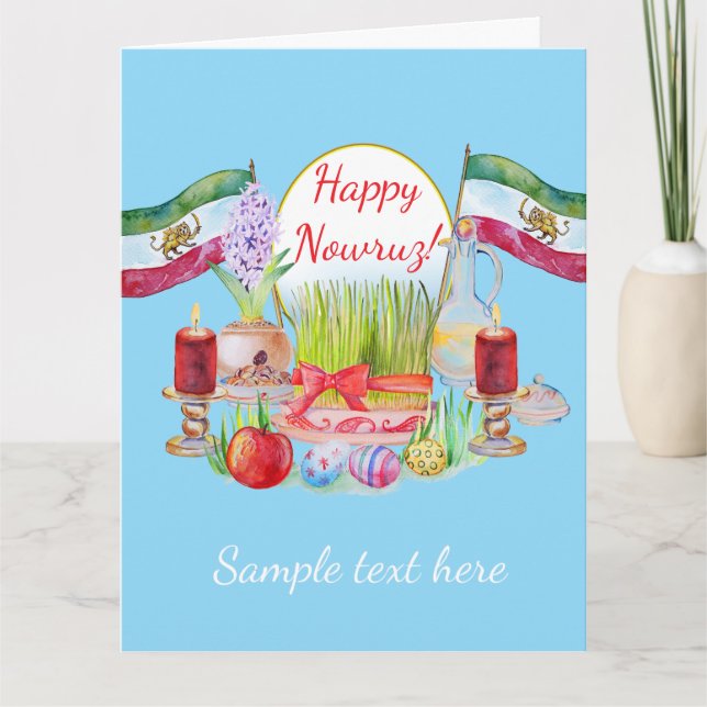 Happy Norooz Haft Sin with Lion and Sun Flags Karte (Vorderseite)