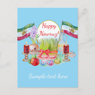 Happy Norooz Haft Sin with Lion and Sun Flags Postkarte