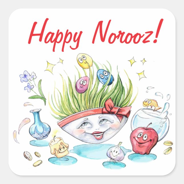 Happy Noroz Haft Sin lustigen Tisch Quadratischer Aufkleber (Vorderseite)