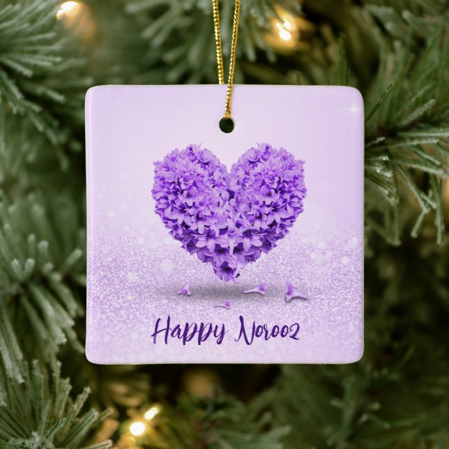 Happy Noroz Lila Hyacinth Lovely Heart Bouquet Keramikornament (Baum)