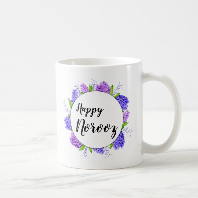 Happy Noroz Neujahr Lila Hyacinth-Kranz Kaffeetasse (Rechts)