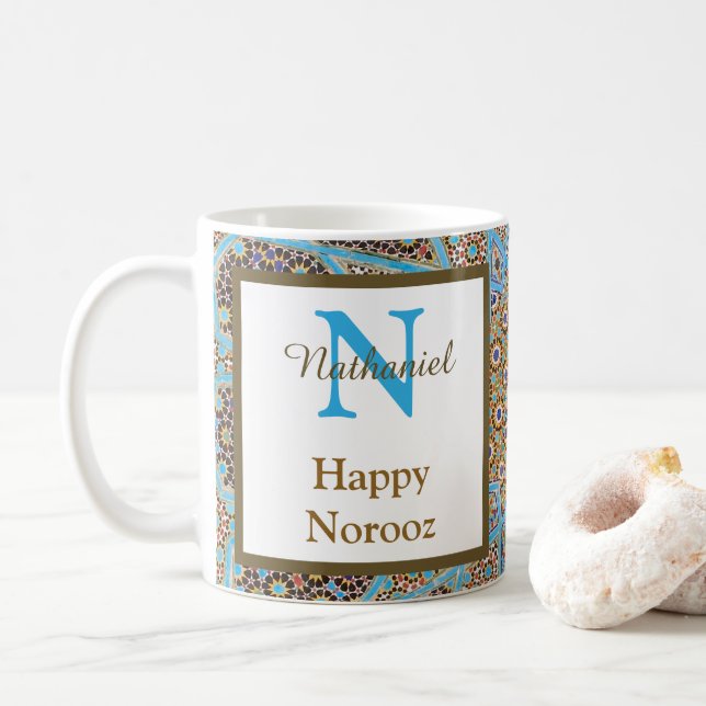 Happy Noroz Persian New Year Monogram Initial Kaffeetasse (Mit Donut)