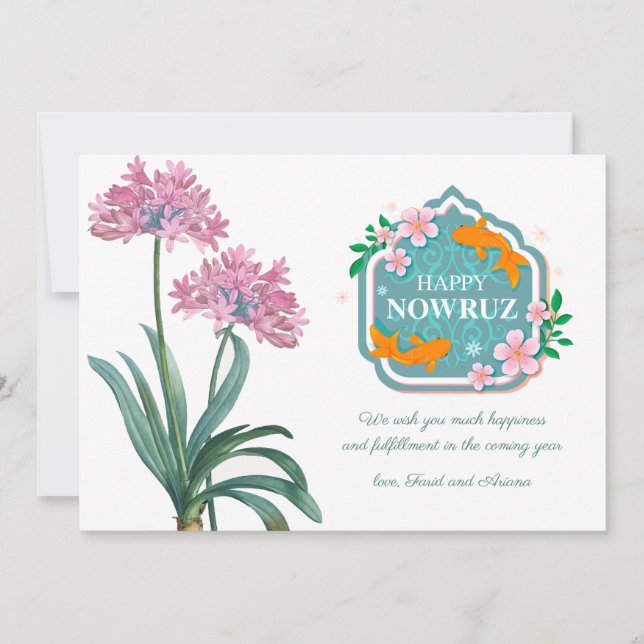 Happy Nowruz Vintag Lily Pink Einladung (Vorderseite)