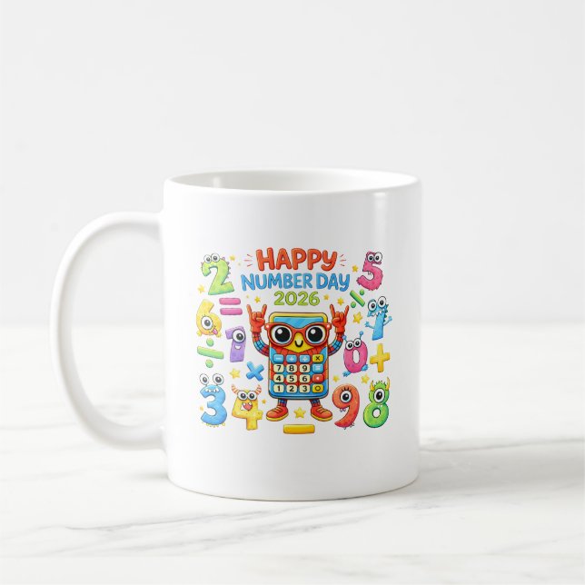 Happy Number Day 2026 Calculator Math Design Kaffeetasse (Links)