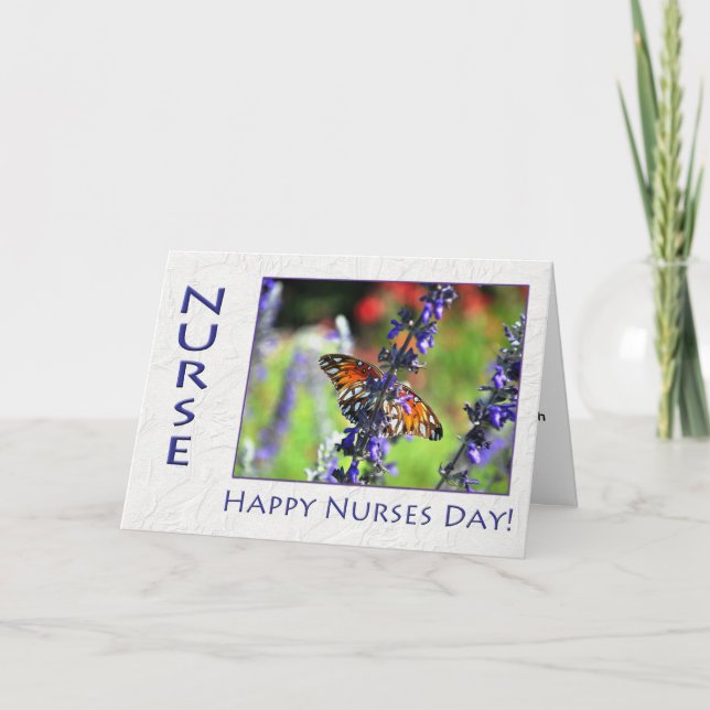 Happy Nurses Day Butterfly und Blume Karte (Vorderseite)