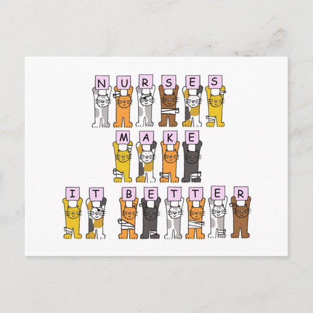 Happy Nurses Day Cartoon Katzen in Bandagen Postkarte (Vorderseite)