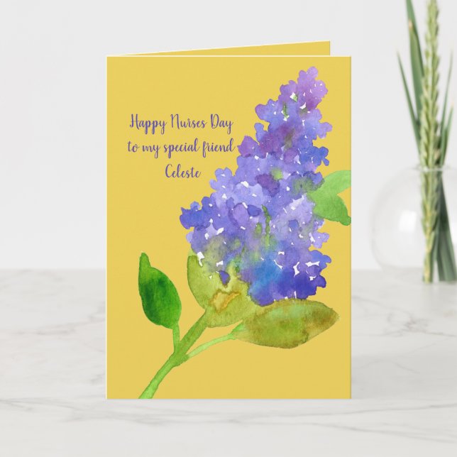 Happy Nurses Day Friend Lilac Individuelle Name Karte (Vorderseite)