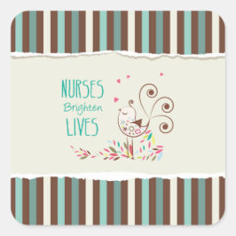 Happy Nurses Day, Niedlicher Vogel auf Streifen Quadratischer Aufkleber