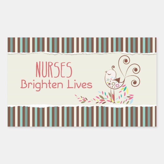 Happy Nurses Day, Niedlicher Vogel auf Streifen Rechteckiger Aufkleber (Vorderseite)
